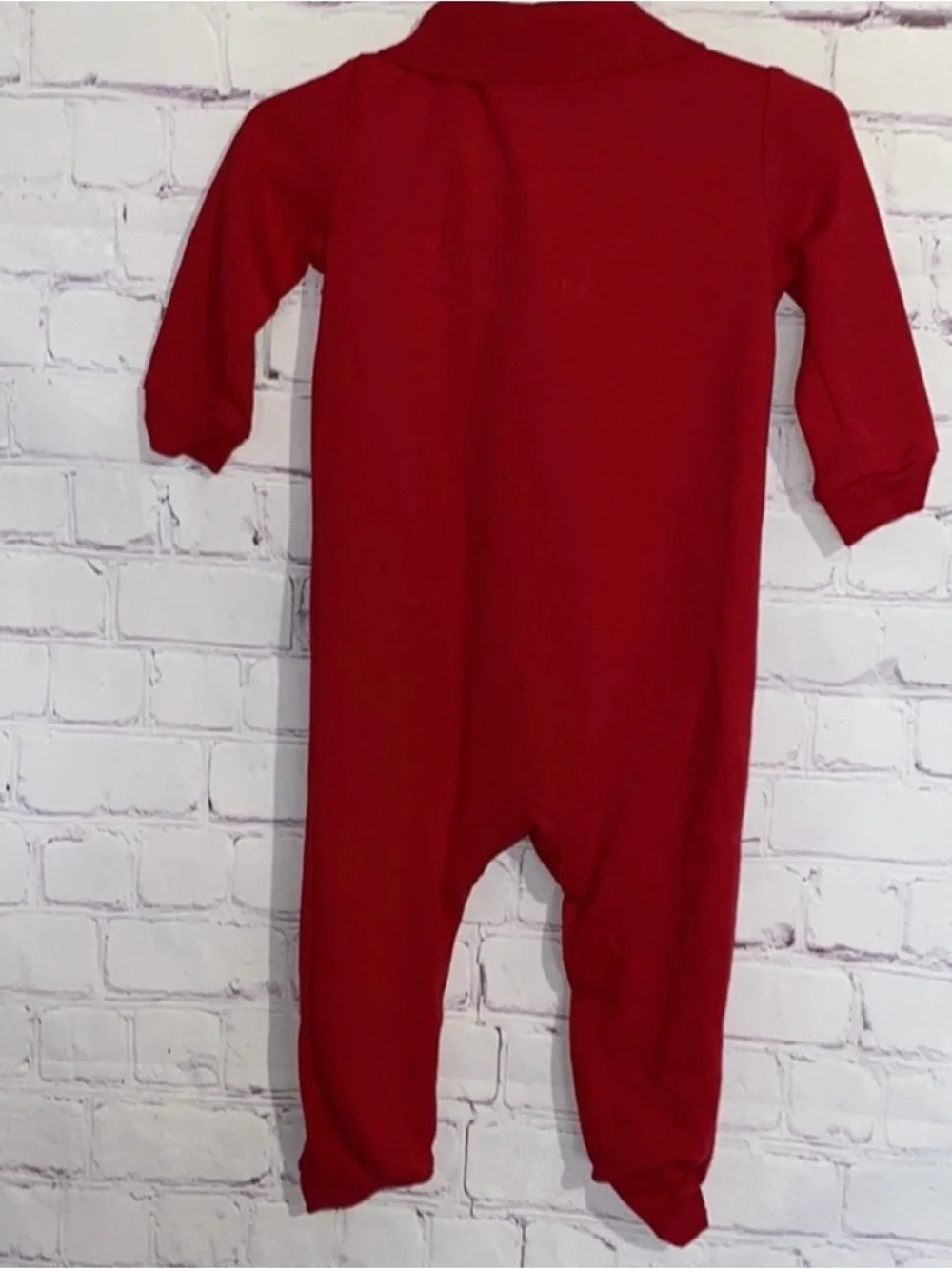 Ralph Lauren Red Polo Footed One-Piece with Embroidered Dino